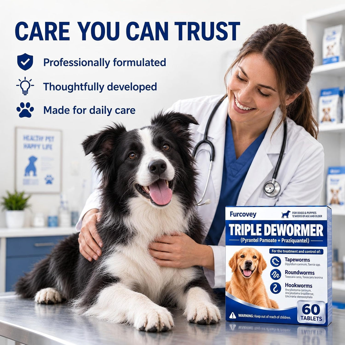Dewormer for Dogs ,Triple De-wormer Tablet for Small