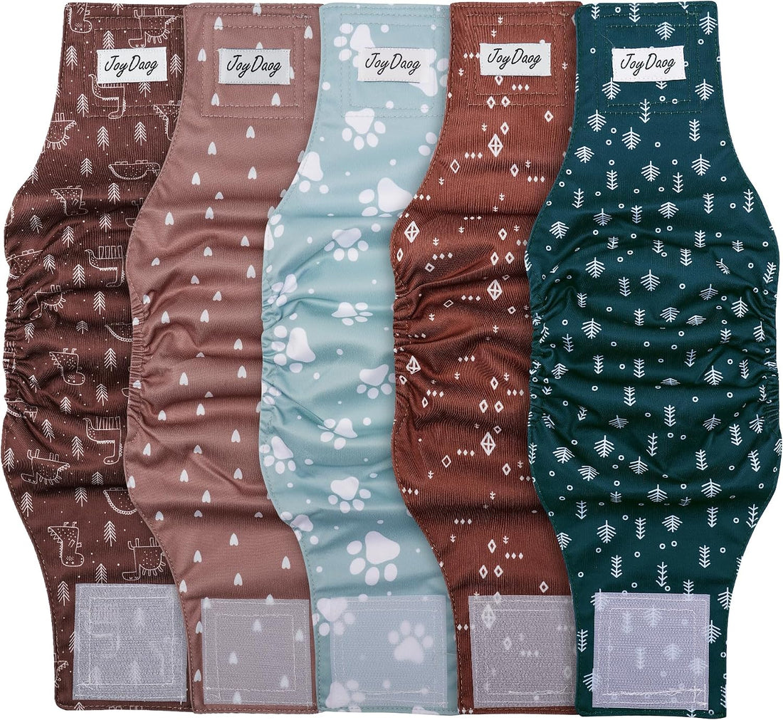 JoyDaog 5 Pack Washable Male Dog Diapers,Reusable Small Dog Belly