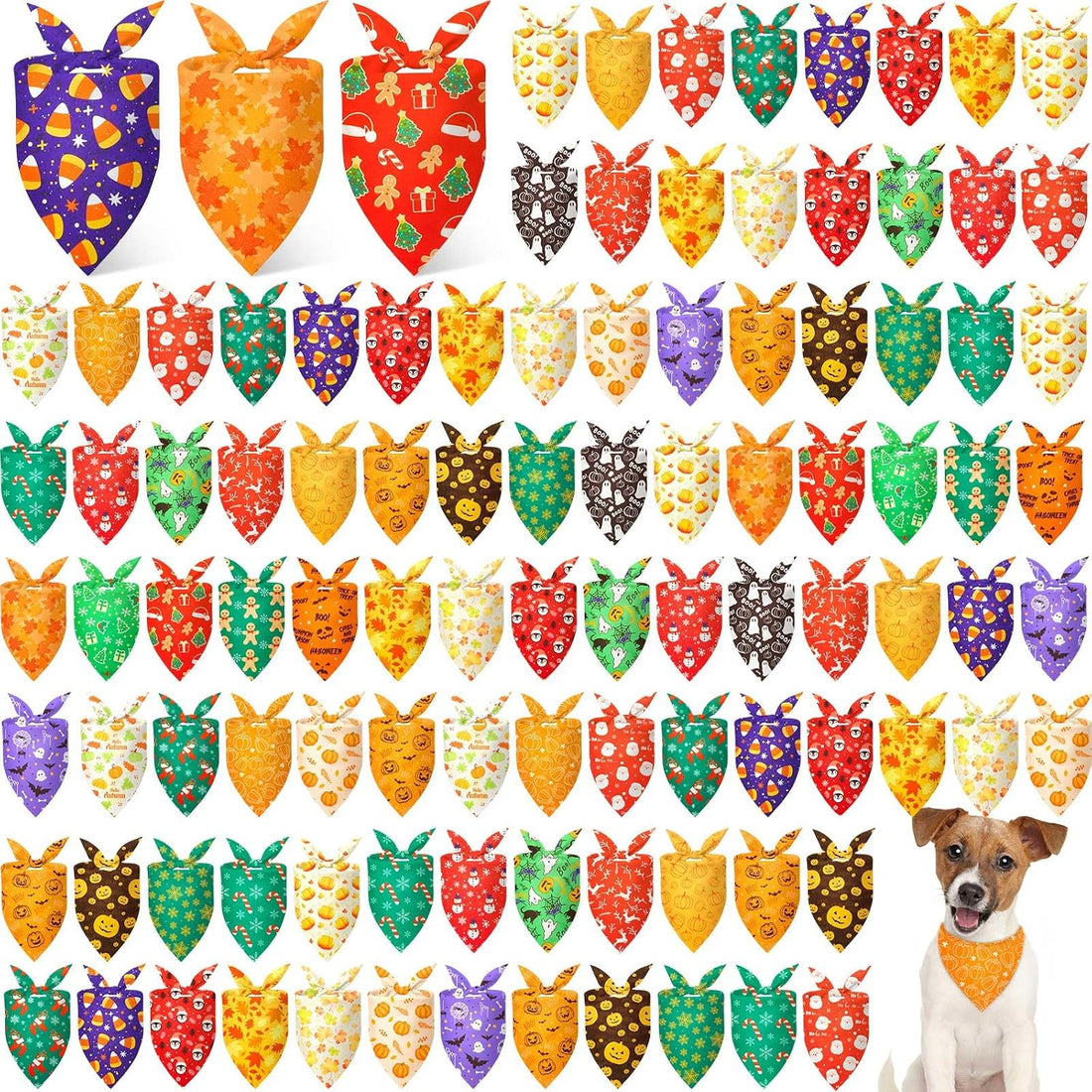 Preboun 100 Pcs Halloween Dog Bandanas Bulk