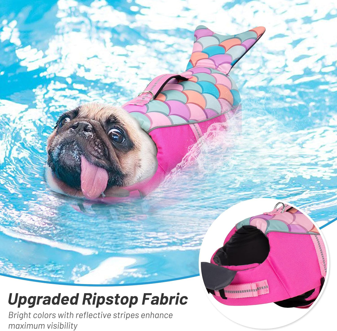 cyeollo Dog Life Jacket Reflective Mermaid Dog Life Vest for Swimming