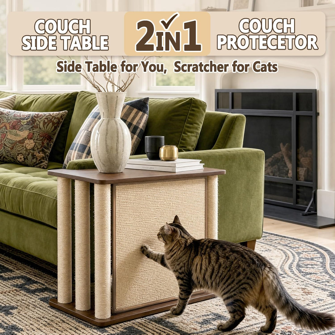 Couch Corner Cat Scratcher Side Table, Couch Protector from Cat Claws