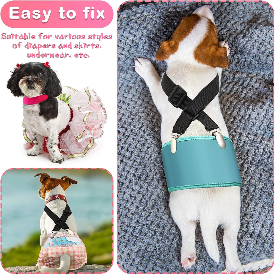 Nuanchu 2 Pcs Dog Suspenders for Diapers Female Male Pet Diaper