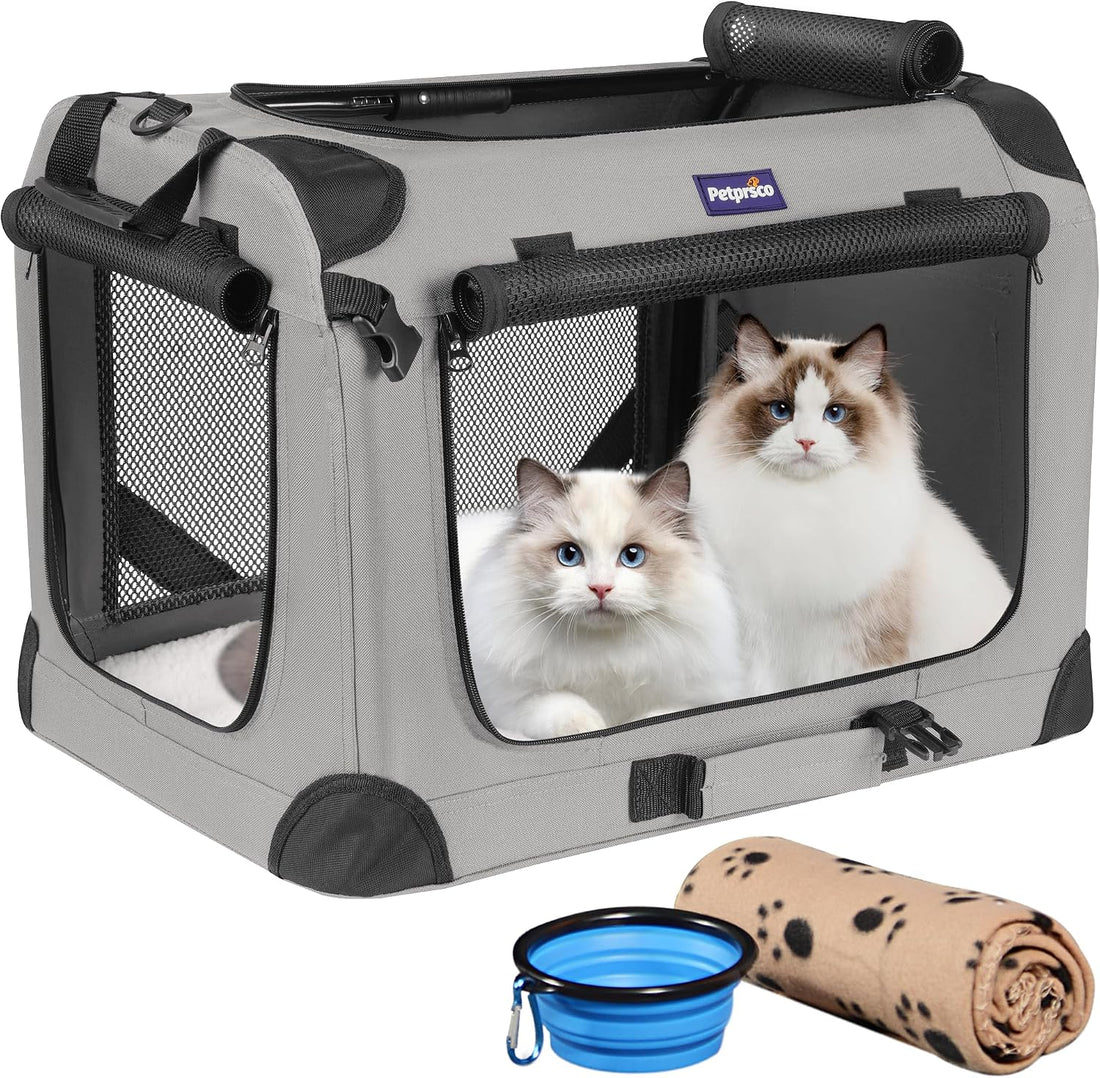 Petprsco Large Cat Carrier for 2 Cats/Small Dogs 24"x17"x17" for Car