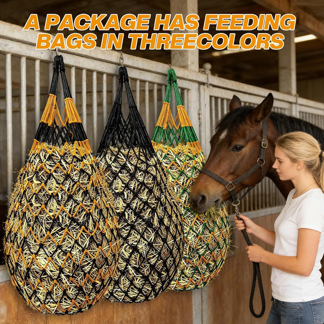 Hay Nets for Horses, 3-Pack Large-Capacity Hay Net for Horses Goats