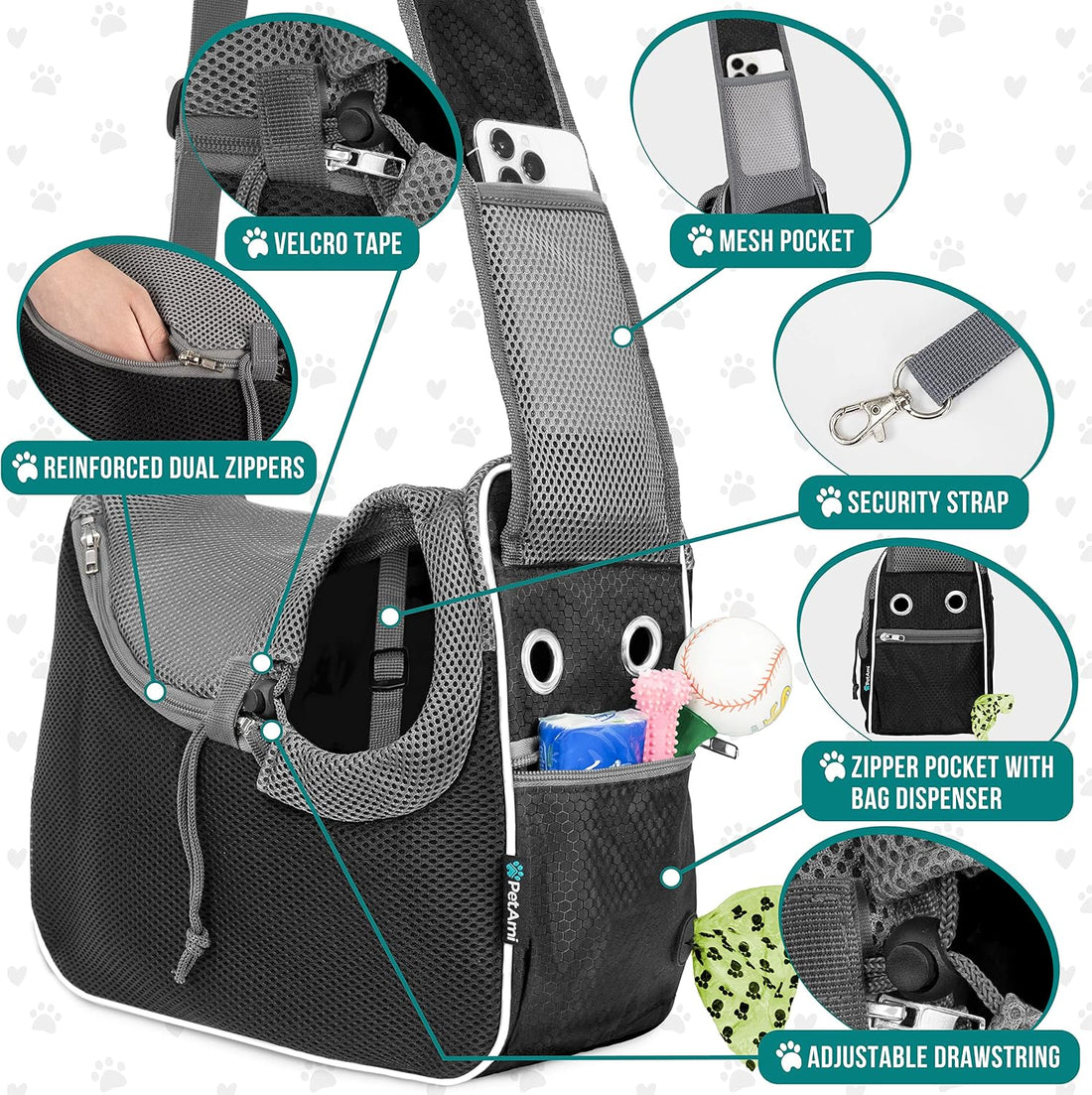 PetAmi Dog Sling Carrier for Small Dog, Hands Free Crossbody Carrier