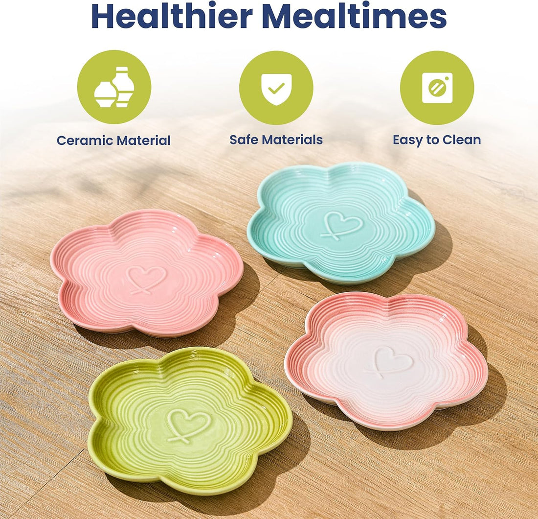 PawsPik Flower Ceramic Feeding Cat Plate with Raised Stand