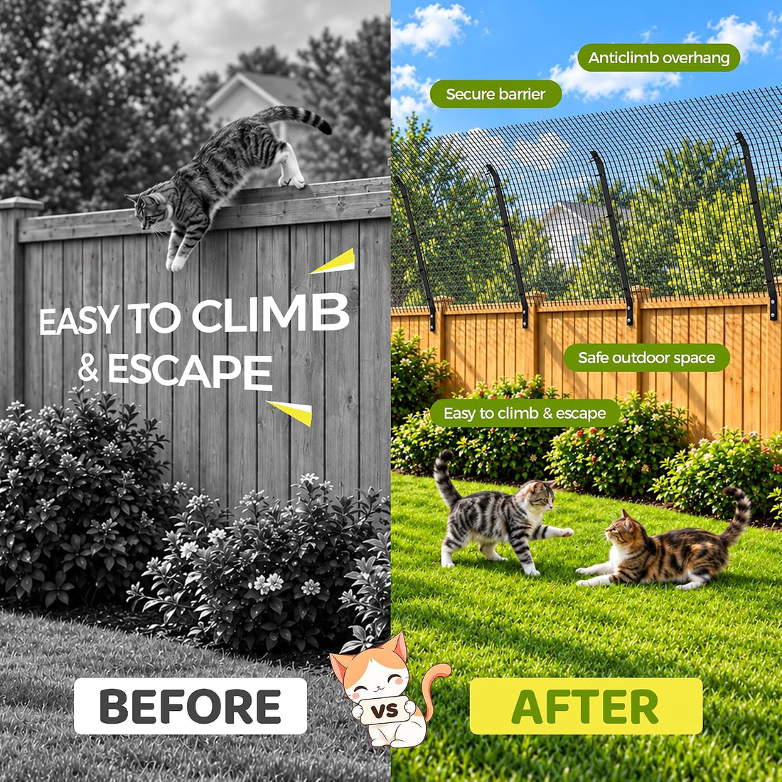Cat Fence Outdoor Barrier 33FT, Anti Climb Fence Topper for Cats