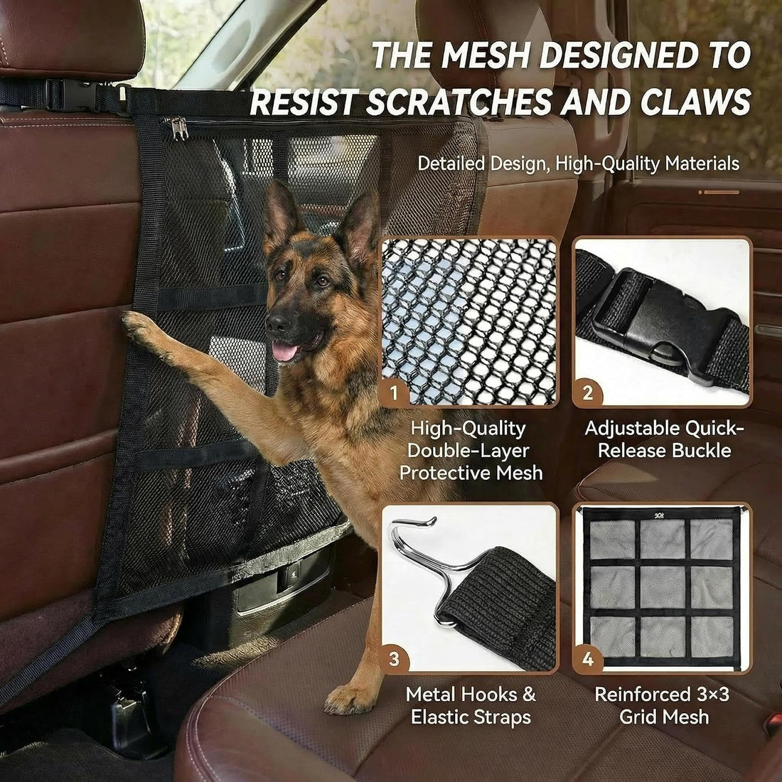 Dog Car Barrier, 9-Grid Reinforced Sturdy Pet Car Divider