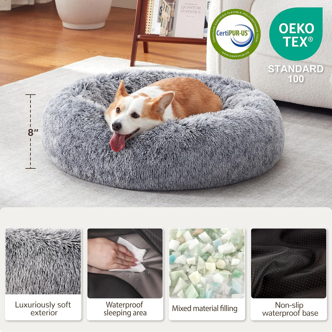 Donut Dog Bed Medium Size Dog, Round Cat Beds for Small Dogs