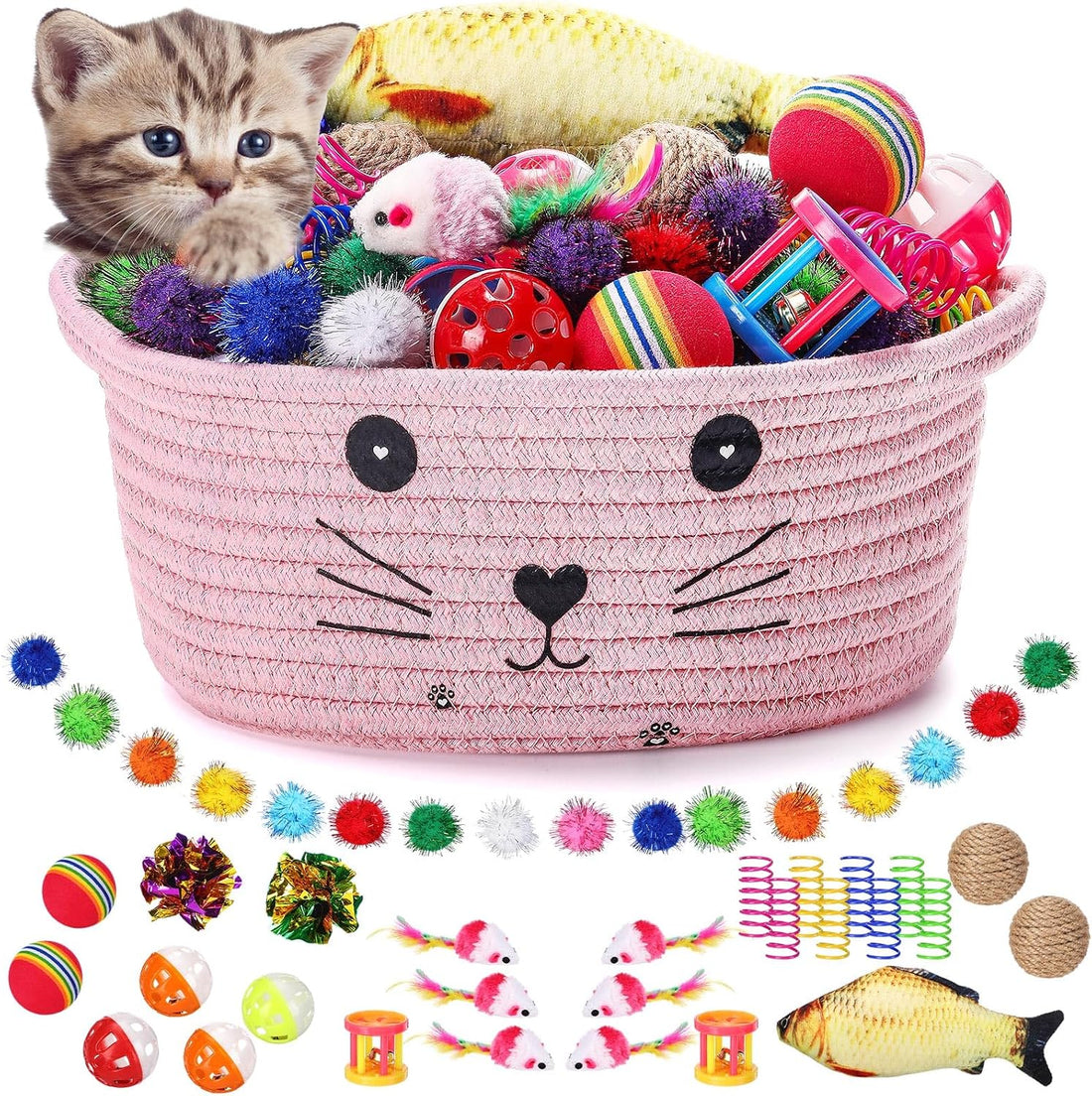 Zopeal 58 Pcs Cat Toy Set with Storage Basket Indoor