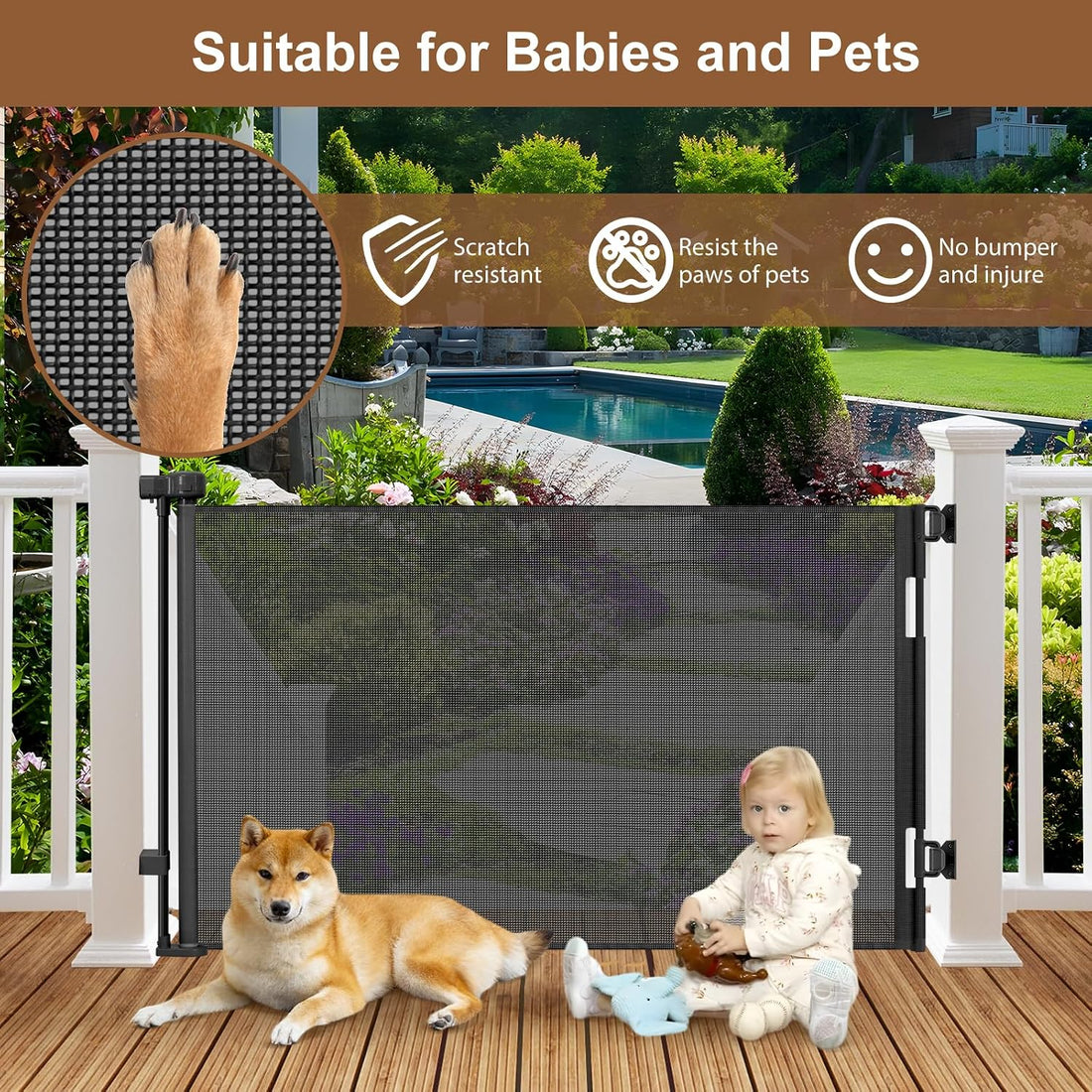 Weatherproof Outdoor Retractable Gate for Dogs with No Rust Stainless