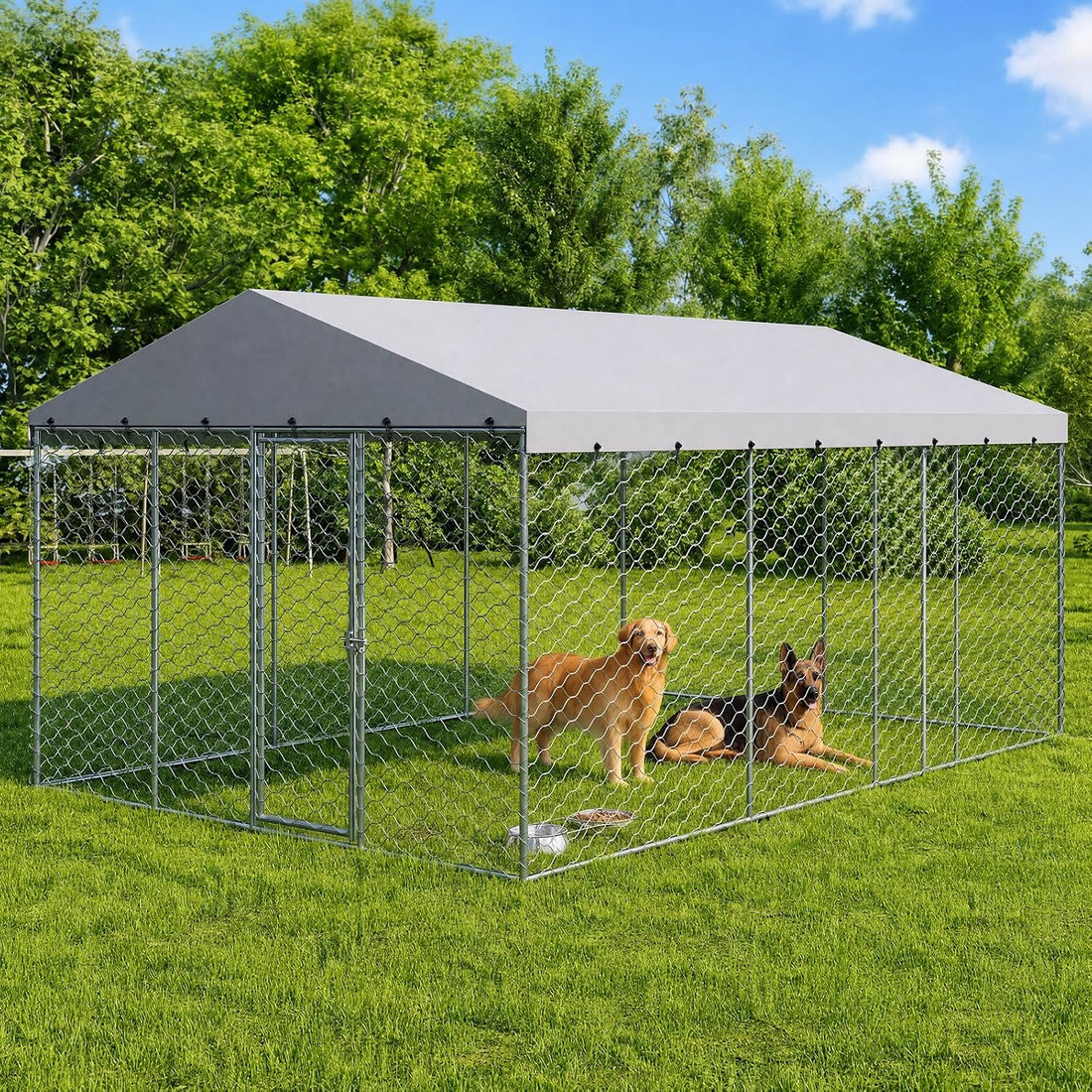 Rovibek 10x10 Ft Dog Kennel Outside, Outdoor Dog Kennel with Roof