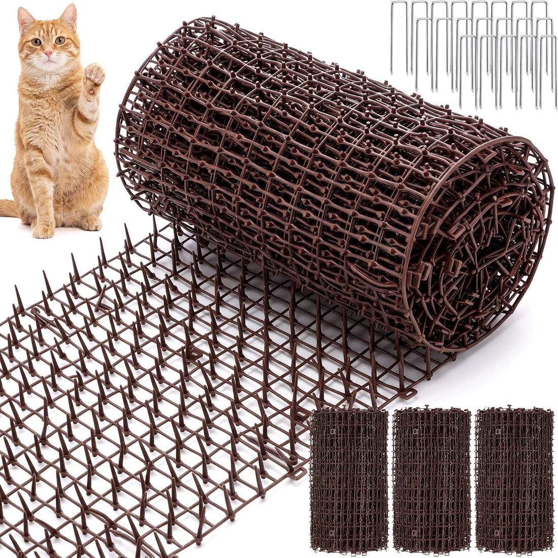 4 Pcs 52.6 ft Cat Spike Mat Outdoor Cat Deterrent Mat