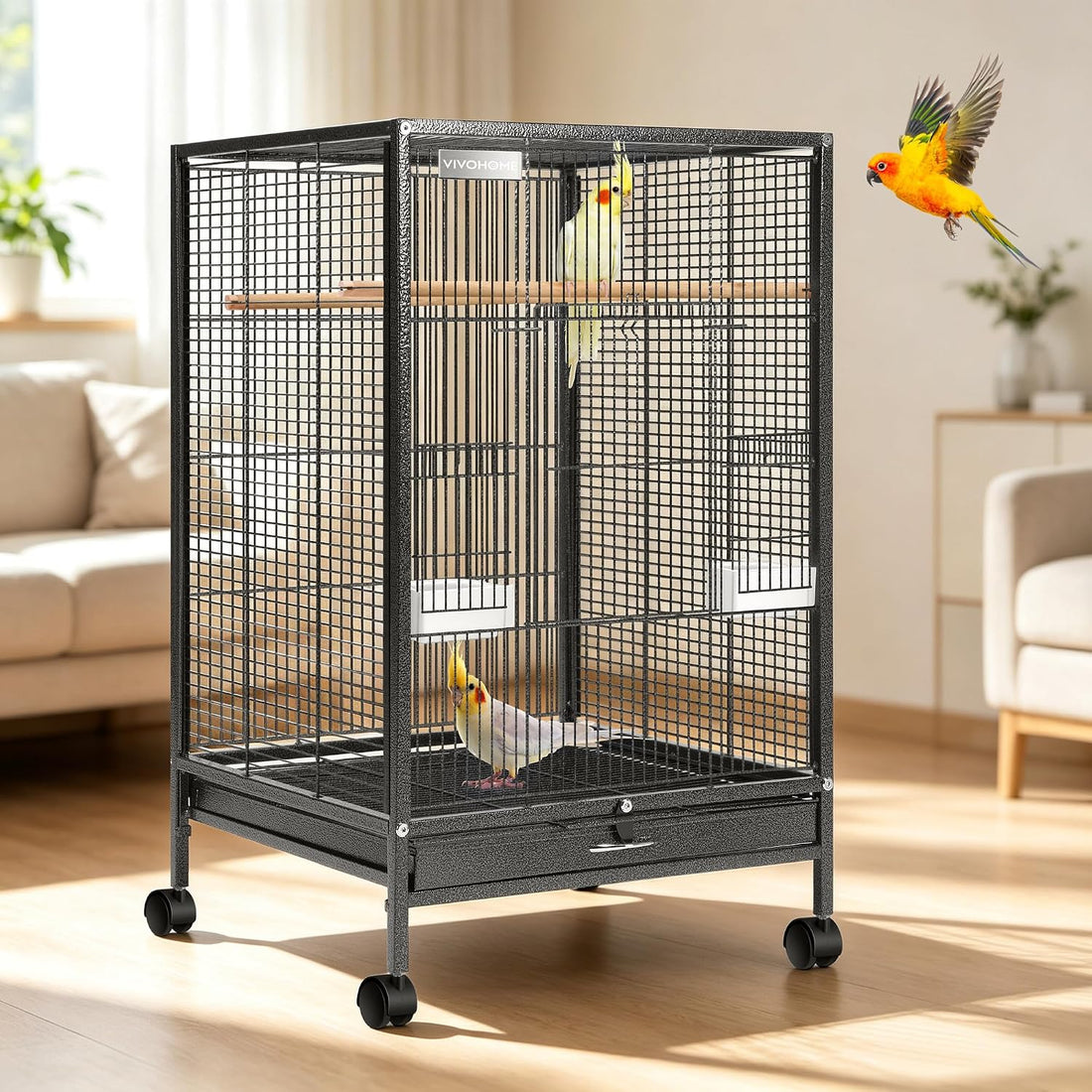 VIVOHOME 30 Inch Height Wrought Iron Bird Cage with Rolling Stand