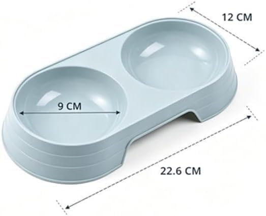 Pet Food and Water Bowl, Double Feeding Bowls, Small Grey