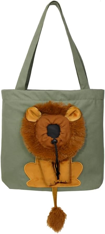 Lion-Shaped Pet Canvas Shoulder Bag Portable Cat Carrier Tote Bag