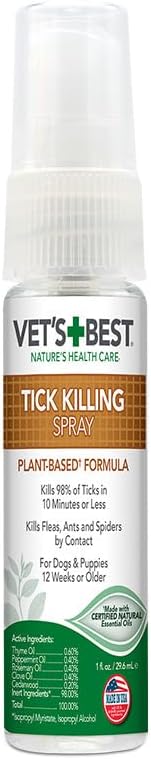 Vet's Best Tick Spray for Dogs, Plant-Based Essential Oils, 1 oz