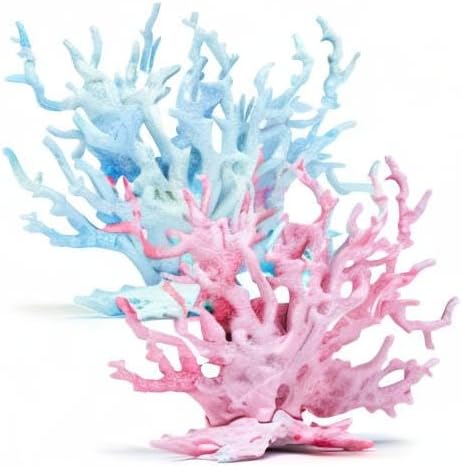 2 PCS Aquarium Coral Ornament, Blue Pink Coral Reef Decor