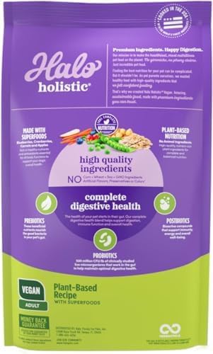 Halo Holistic Dry Dog Food, Vegan Plant-Based Recipe, Superfoods