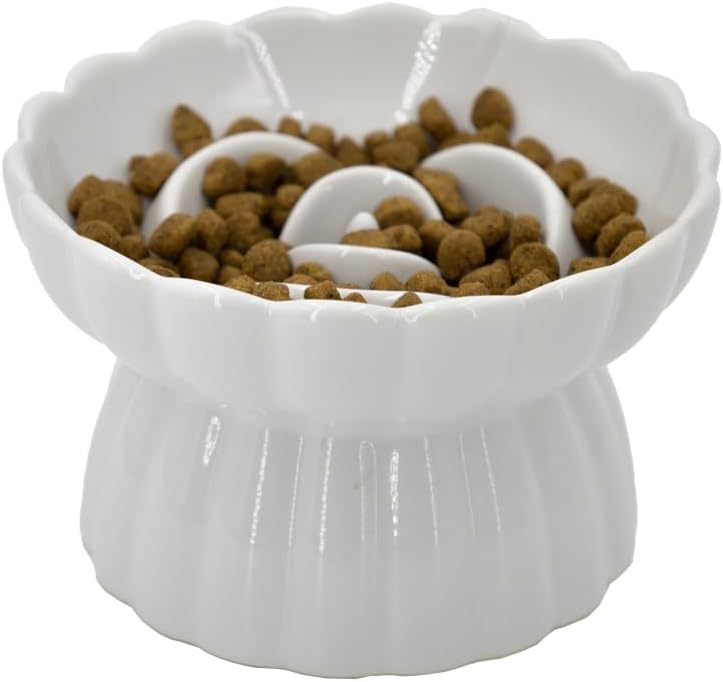 Ceramic Cat Slow Feeder, Raised Slow Feeder Cat Bowl