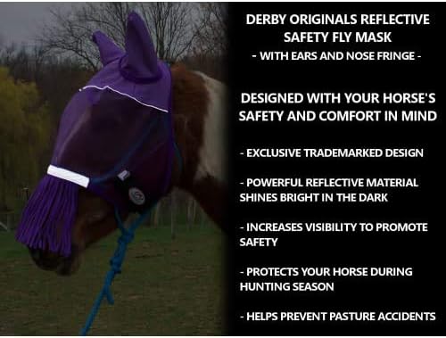 Derby Originals Reflective Safety Horse Fly Mask with Ears and Nose