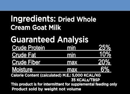 Nature's Diet Pet Dried Whole Cream Goat Milk for use as High Protein