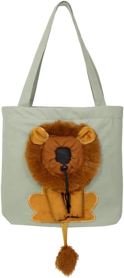 Lion-Shaped Pet Canvas Shoulder Bag Portable Cat Carrier Tote Bag