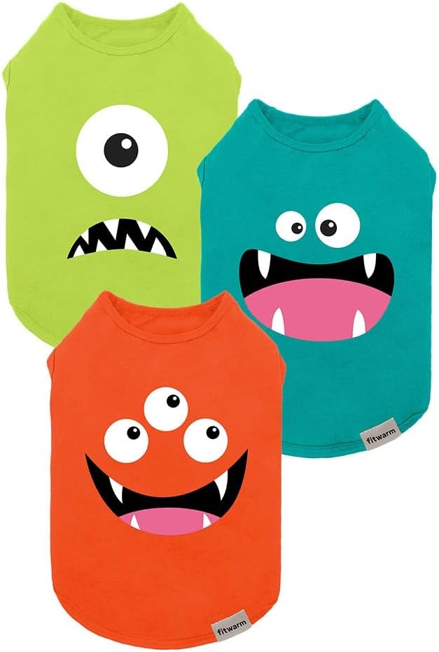 Fitwarm 3 Pack Monster Dog Shirt, Lightweight Funny Dog Tshirt