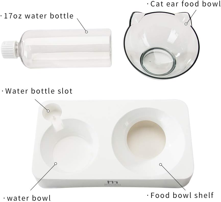 Marchul Double Elevated Dog Cat Bowl, Pets Water and Food Bowl Set