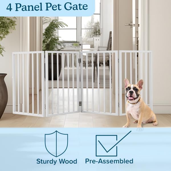 Indoor Pet Gate - 4-Panel Folding Dog Gate for Stairs or Doorways