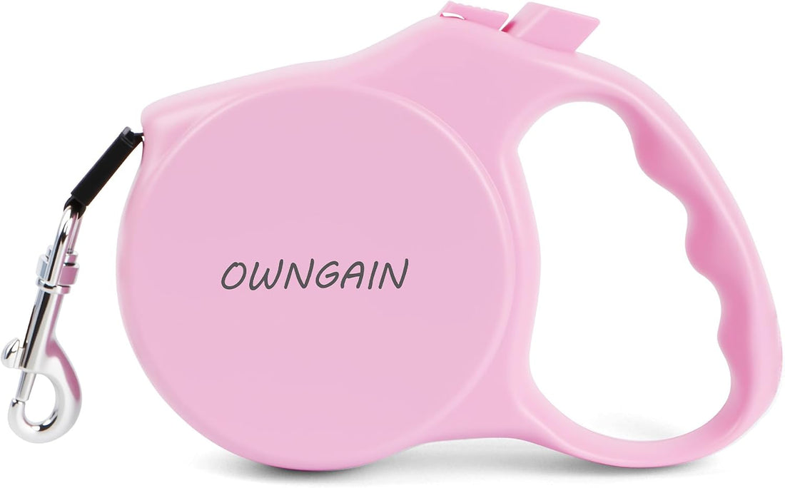 Pink Retractable Dog Leash,Strong Nylon Tape-One-Handed One Button
