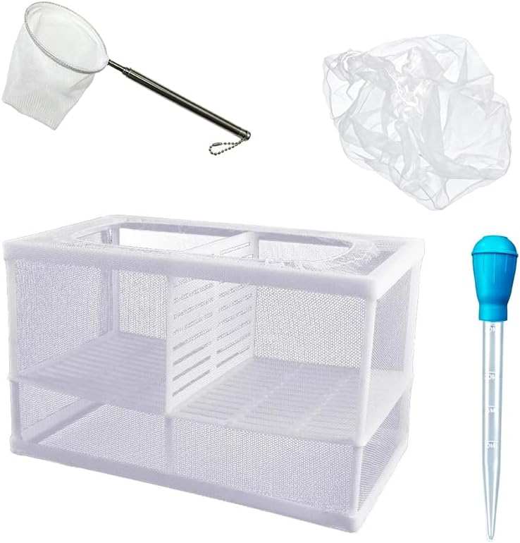4IN1 Small Fish Breeder Box w/Mesh, Scoop & Siphon Guppy Betta