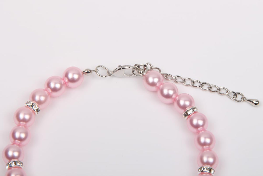 XKSRWE Dog Cat Pearls Necklace Collar with Rhinestones Heart Charm