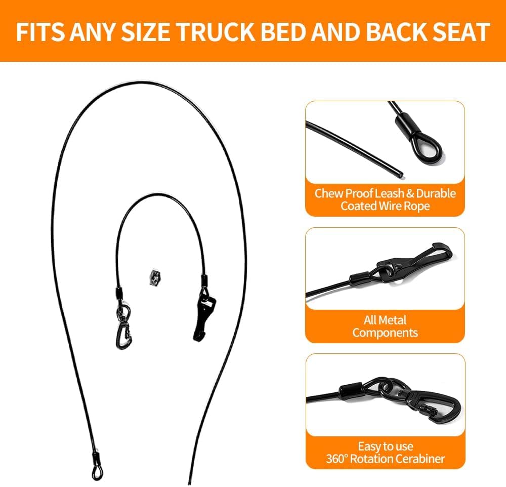 Dog Seat Belt,5FT Chew-Proof Stainless Steel Wire Tether for Car