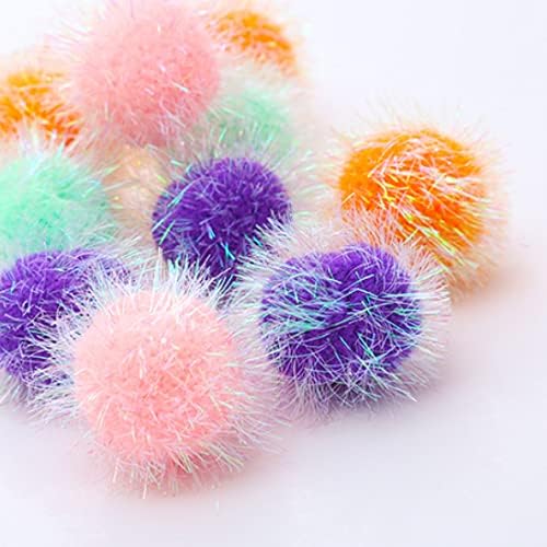 Cat Pom Pom Sparkle Fuzzy Balls 2 Inches Interactive Cat Toy Assorted