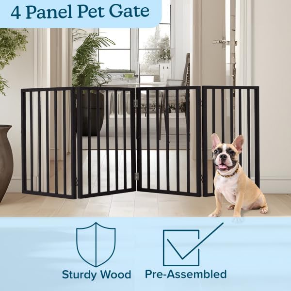 Pet Gate - 4-Panel Indoor Foldable Dog Fence for Stairs, Hallways