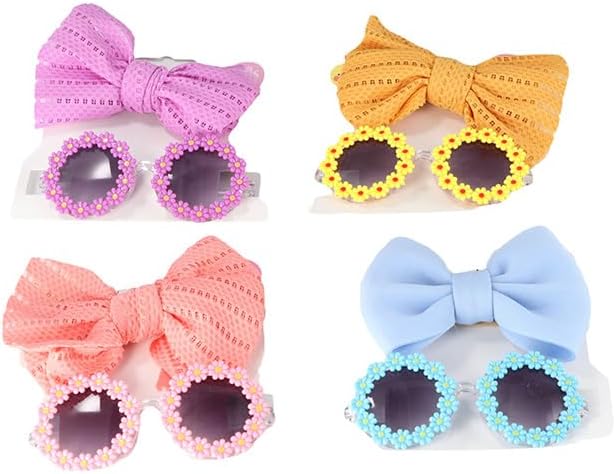 2Pcs/Set Pet Dog Bow Headband Sunflower Sunglasses Cute Summer Beach