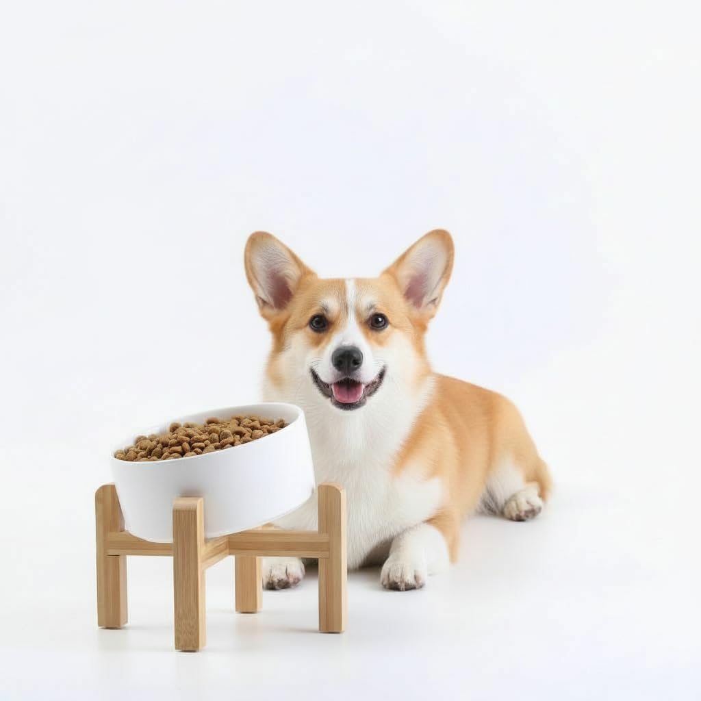 Petygooing White Raised/Elevated 15°Slanted Ceramic Dog Bowl