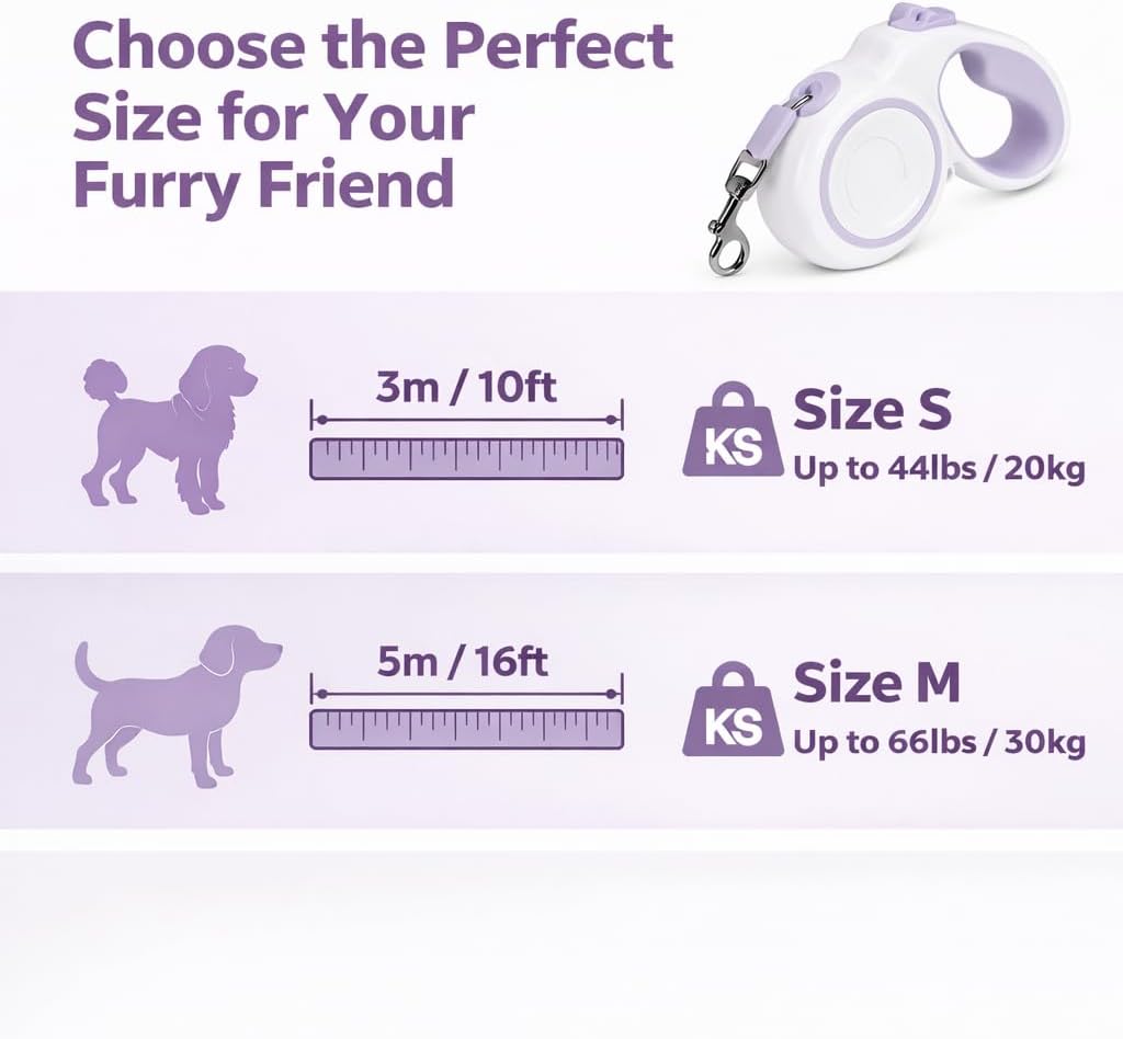 10-16FT,66LBS,Highly Reflective Retractable Dog Leash,M