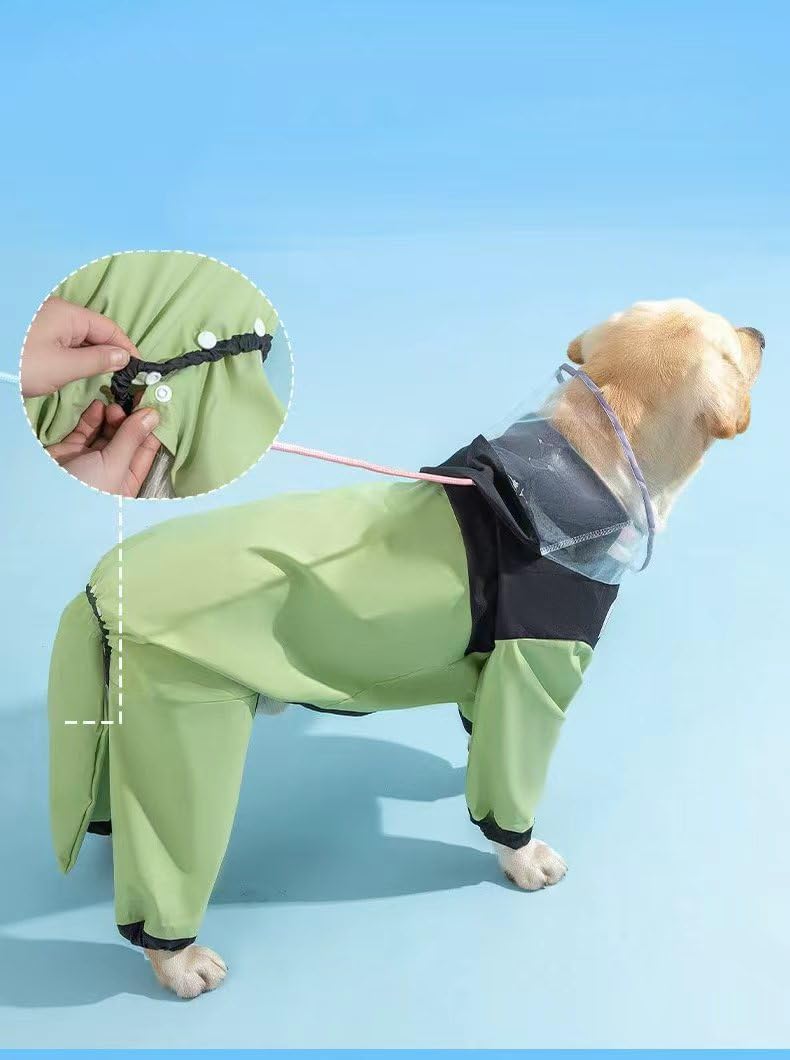 Waterproof Dog Raincoat, Clear Hood, Leash Hole