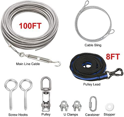 XiaZ Dog Tie Out Cable, 100ft Dog Trolley Runner Cable for Dogs up