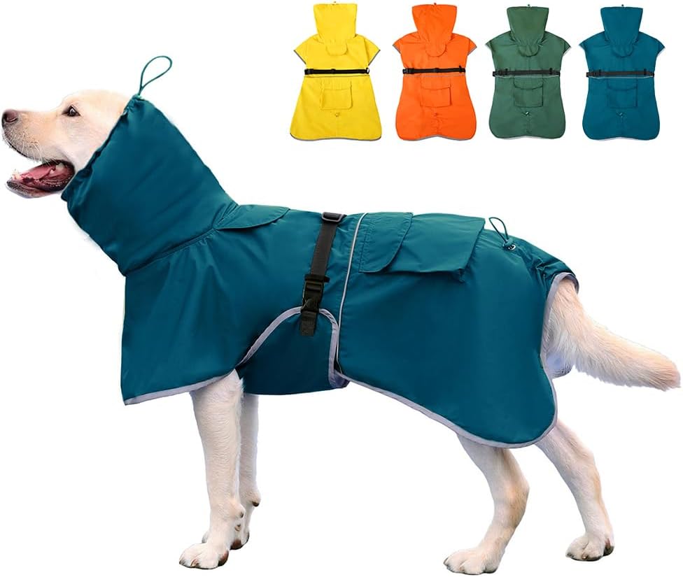 Dog Raincoat Waterproof Adjustable Rain Jacket Small Dogs Blue,L
