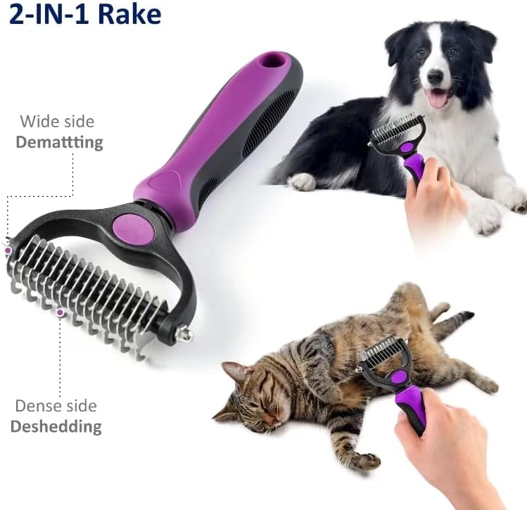 WePet Grooming Rake for Dogs & Cats, Double-Sided Deshedding Brush