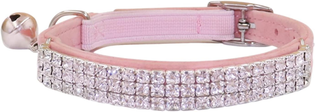 THAIN Rhinestones Cat Dog Collar Soft Velvet Safe Adjustable Collar