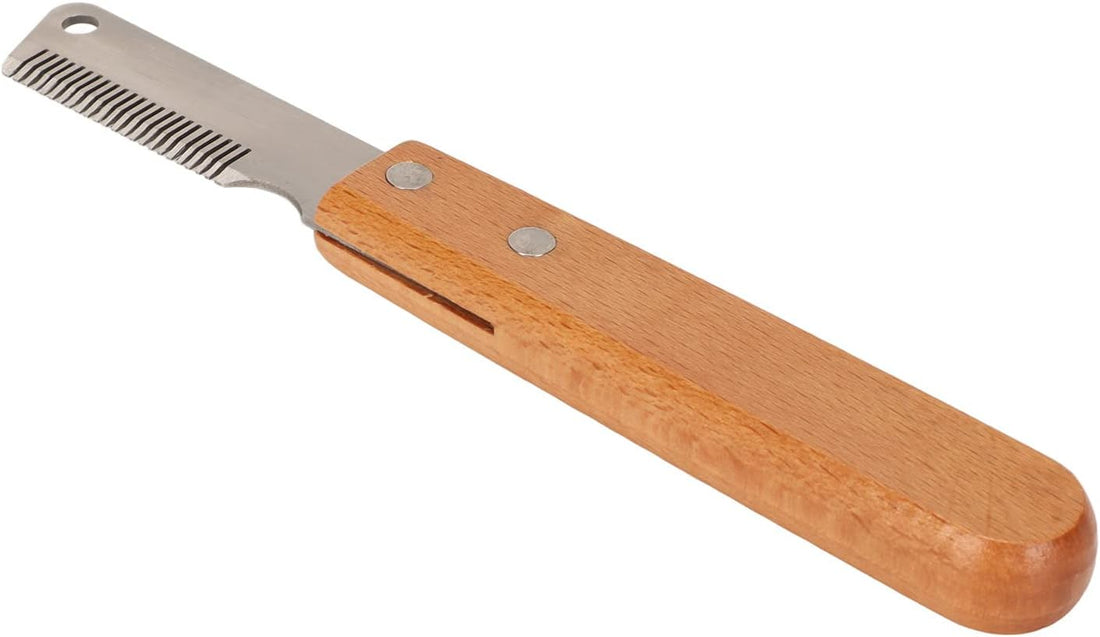 Dog Hand Stripping Knife, Fine-Tooth Tool for Wiry Coats, Wood Handle