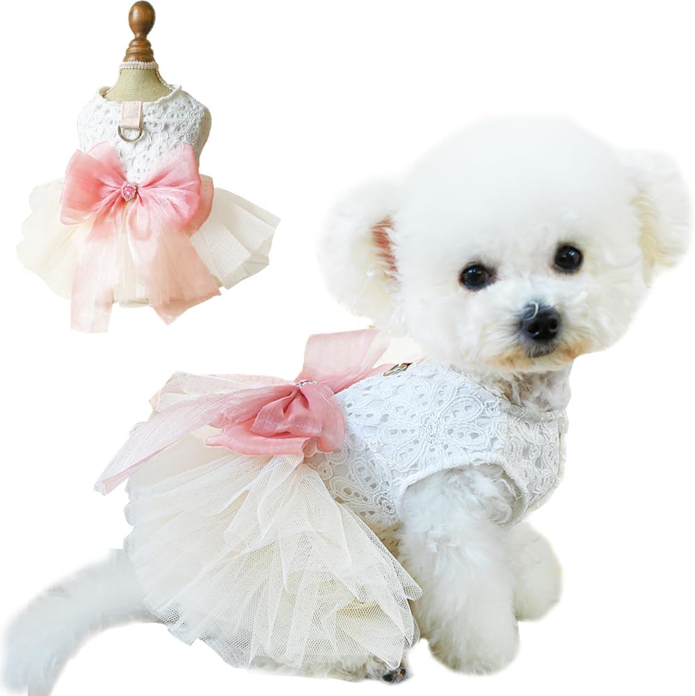 Fancy Dog Dresses with Leash Ring, Embroidered Dog Wedding Dress