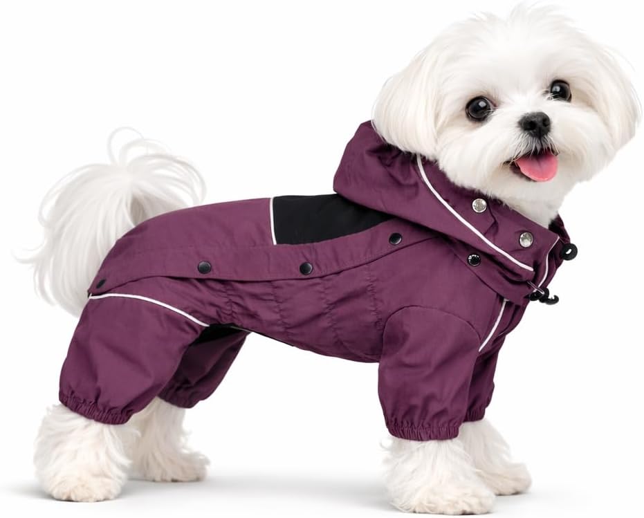 LOVELONGLONG Waterproof Dog Raincoat with Removable Hood