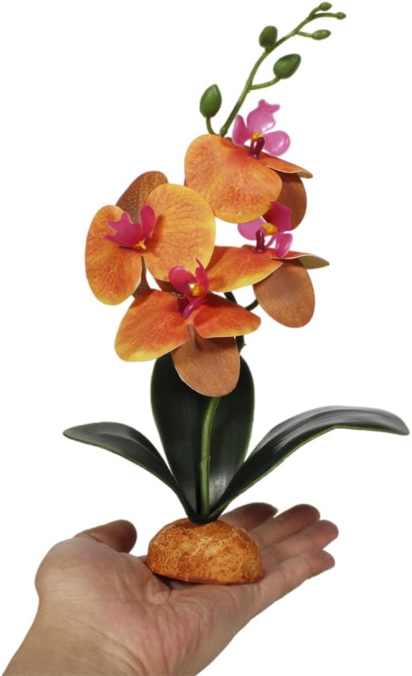 Yellow Fake Orchids, Reptile Terrarium Decor Tarantula Gecko Tank