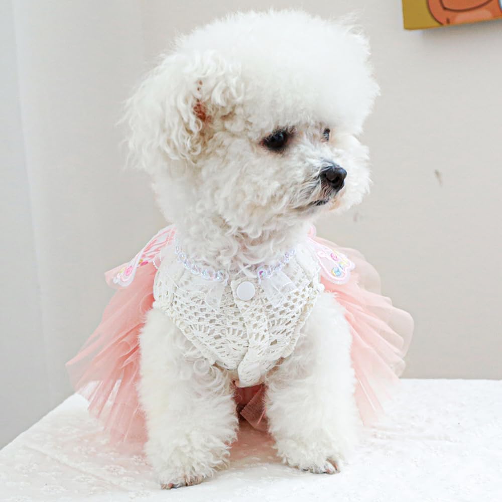 ANIAC Butterfly Dog Dress with Pink Tutu Funny Pet Clothes with Wing