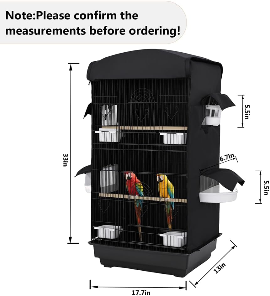 Bird Cage Cover for Night - Black Birdcage Cover with 4 Access